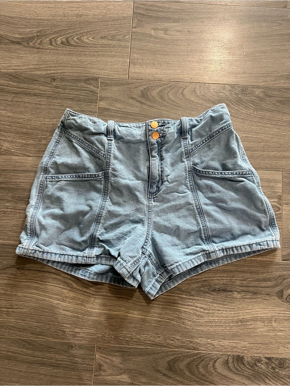 Universal Thread High-Waist Light Blue Denim Shorts with Double Button